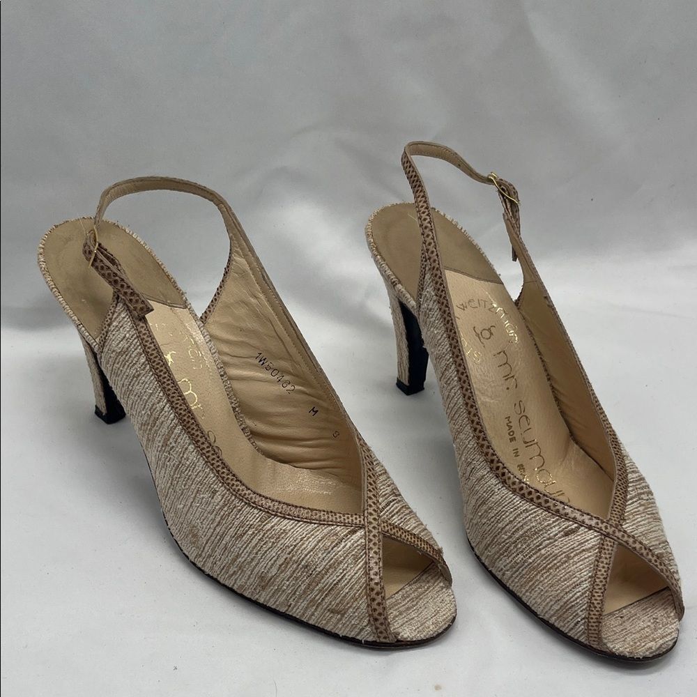 Vintage Stuart Weitzman for Mr. Seymour Sling Back Kitten Heels in Tan